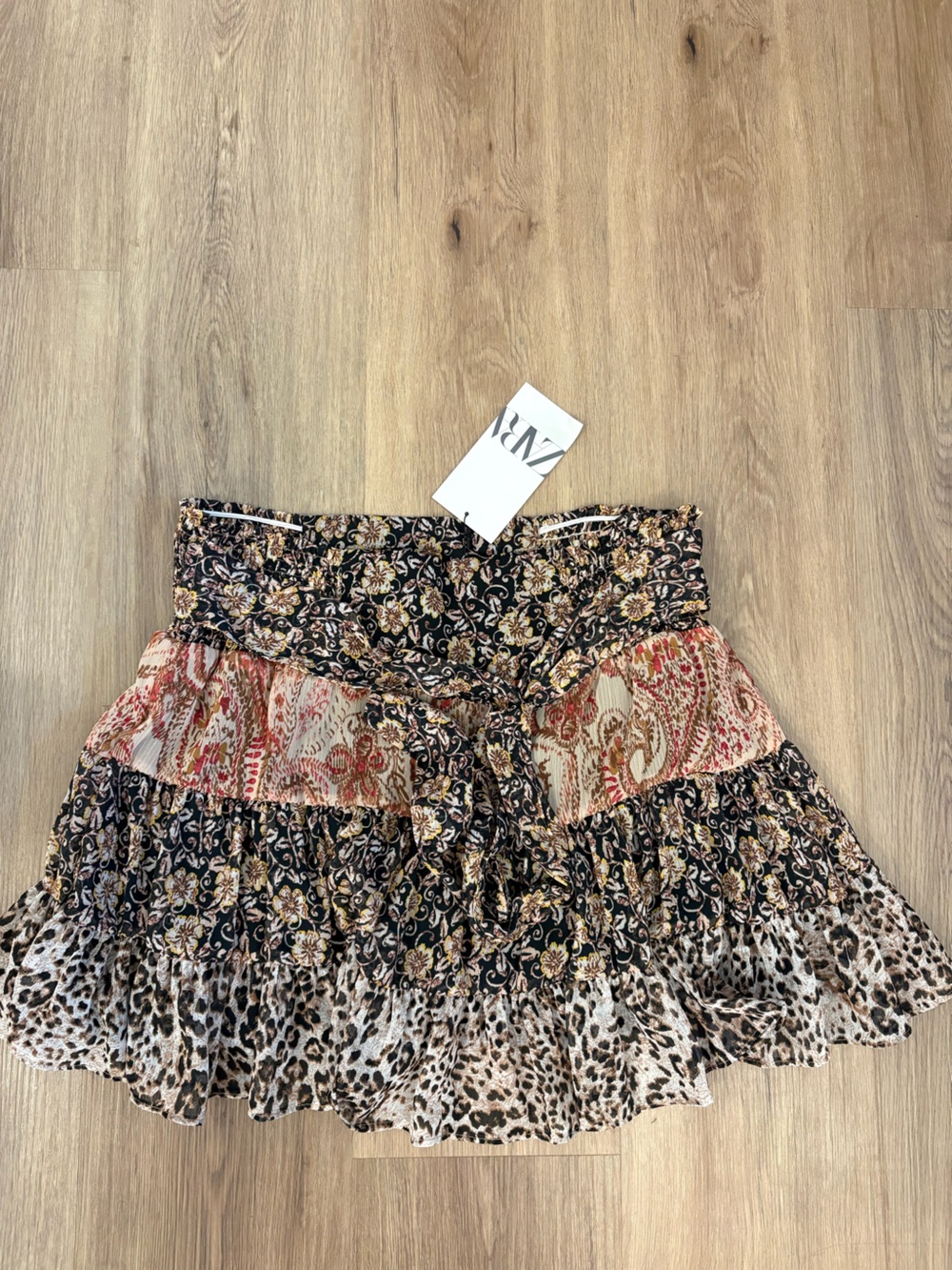 Zara Tiered Floral & Leopard Print Mini Skirt - Black/Multi